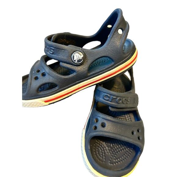 Kids Crocs Navy‎ Blue With Red Sandals- Size 6- Straps - Picture 3 of 11